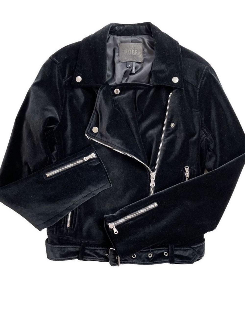 PAIGE Black Velvet Biker Jacket with Silver Hardware Sz S NWOT